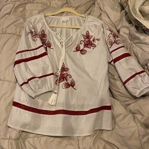 blouse with flower stitching brand “velvet by Graham and Spencer” M